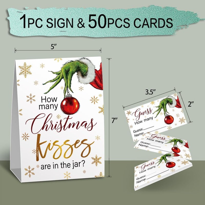 Kadiak How Many Kisses Sign & Game Cards Kit - Christmas Theme Party Game (1 Sign + 50 Cards) - Image 2